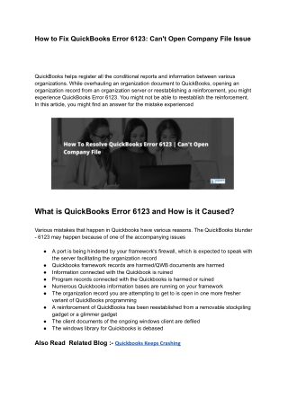 How To Solve QuickBooks Error Code 6123 - Easy Troubleshooting Steps