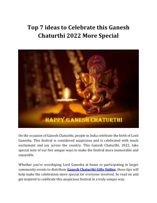 Top 7 ideas to Celebrate this Ganesh Chaturthi 2022 More Special