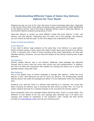 Understanding Different Types of Same Day Delivery Options for Your Need