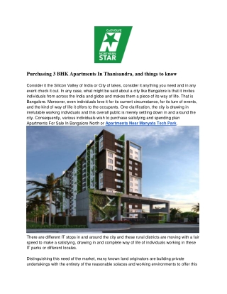 Purchasing 3 BHK Apartments In Thanisandra, and things to know