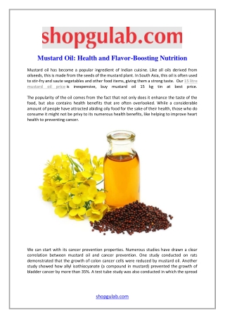 Mustard Oil: Health and Flavor-Boosting Nutrition