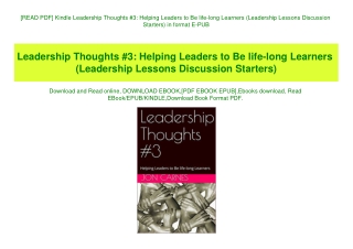 [READ PDF] Kindle Leadership Thoughts #3 Helping Leaders to Be life-long Learners (Leadership Lessons Discussion Starter