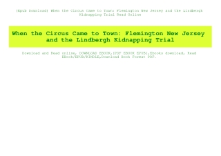 (Epub Download) When the Circus Came to Town Flemington New Jersey and the Lindbergh Kidnapping Trial Read Online