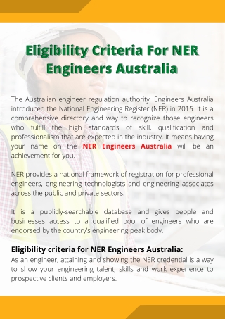 Eligibility Criteria For NER Engineers Australia