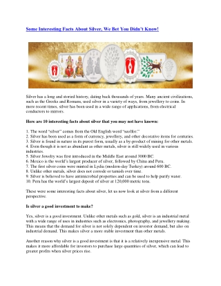 Some Interesting Facts About Silver, We Bet You Didn’t Know
