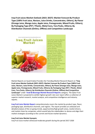 Iraq Fruit Juices Market Research Report 2021-2027