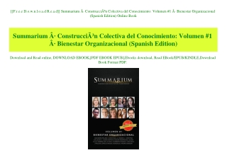 [[F.r.e.e D.o.w.n.l.o.a.d R.e.a.d]] Summarium Ã‚Â· ConstrucciÃƒÂ³n Colectiva del Conocimiento Volumen #1 Ã‚Â· Bienestar
