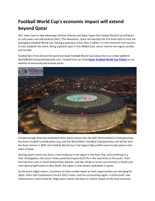 Football World Cup's economic impact will extend beyond Qatar