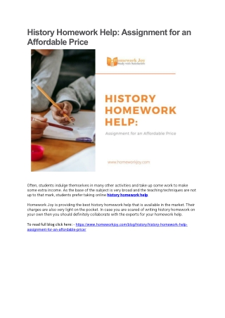 History Homework Help: Assignment for an Affordable Price