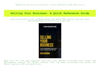 ReadOnline Selling Your Business A Quick Reference Guide Read Online