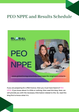 PEO NPPE and Results Schedule