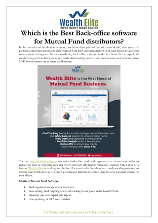 Which is the Best Back office software for Mutual Fund distributors