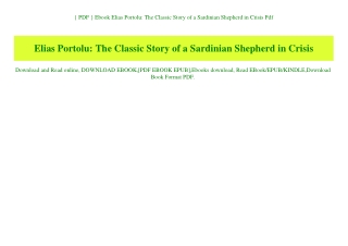 { PDF } Ebook Elias Portolu The Classic Story of a Sardinian Shepherd in Crisis Pdf