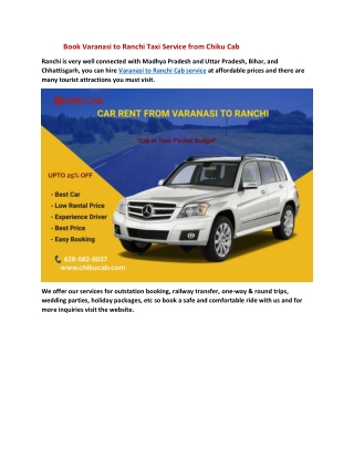 Book Varanasi to Ranchi Taxi Service from Chiku Cab