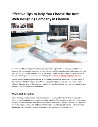 Effective Tips to Help You Choose the Best Web Designing Company in Chennai