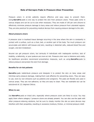 Role of Kerrapro Pads in Pressure Ulcer Prevention
