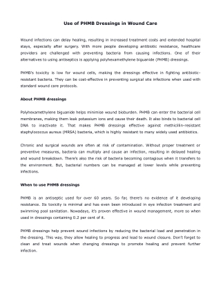 Use of PHMB Dressings in Wound Care