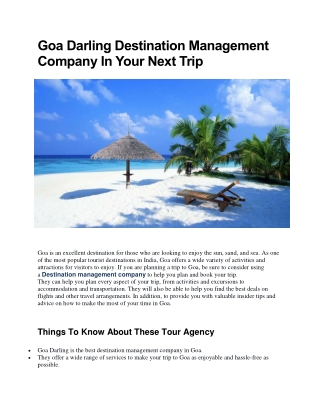 Goa Darling Destination Management Company In Your Next Trip