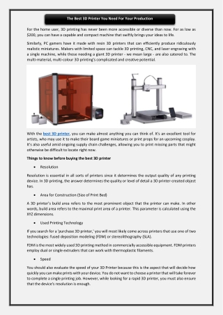 The Best 3D Printer You Need For Your Production