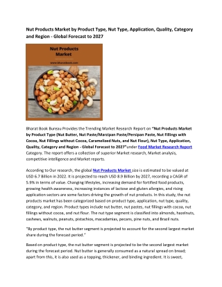 Global Nut Products Market Research Report 2022-2027