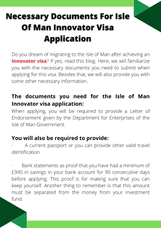 Necessary Documents For Isle Of Man Innovator Visa Application