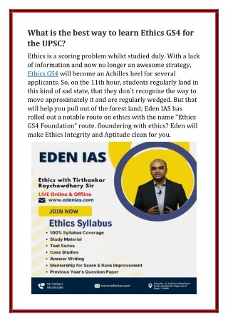 What is the best way to learn Ethics GS4 for the UPSC?