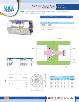 high pressure non return valve