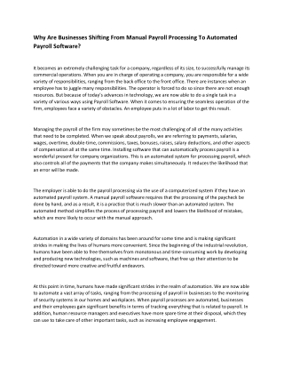 Why Are Businesses Shifting From Manual Payroll Processing To Automated Payroll Software