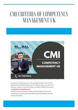 CMI Criteria Of Competency Management UK