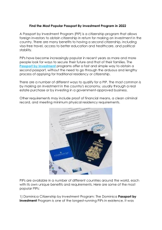 Find the Most Popular Passport By Investment Program in 2022