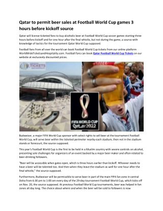 Qatar to permit beer sales at Football World Cup games 3 hours before kickoff source