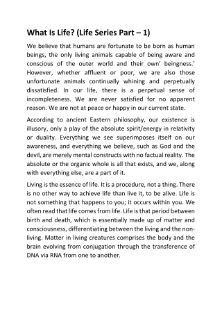 What Is Life life Series Part – 1