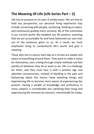 The Meaning Of Life Life Series Part  2