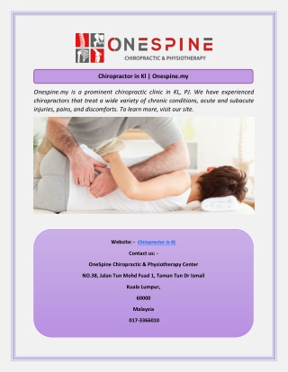 Chiropractor in Kl  Onespine.my