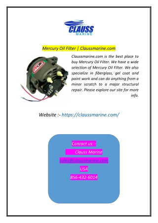 Mercury Oil Filter  Claussmarinecom