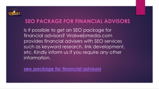 Seo Package for Financial Advisors  Viralwebmedia.com