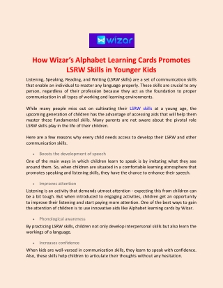 How Wizar’s Alphabet Learning Cards Promotes LSRW Skills in Younger Kids