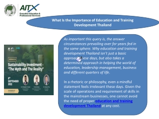What Is the Importance of Education and Training Development Thailand