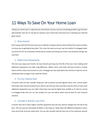 11 Ways To Save On Your Home Loan