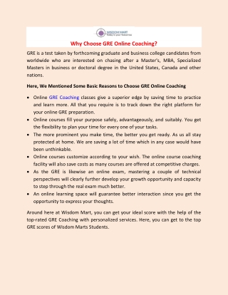 Why Choose GRE Online Coaching?