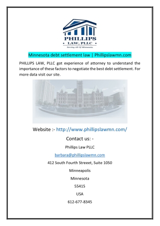 minnesota debt settlement law  Phillipslawmn