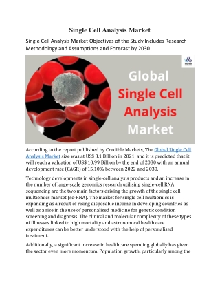 Single Cell Analysis MarketReport 2022 to 2030 By Top Key Players, Types & Appli