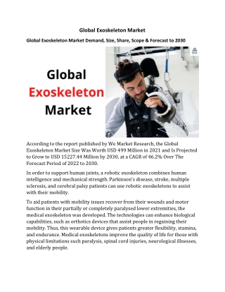 Global Exoskeleton Market Report 2022 to 2030 By Top Key Players