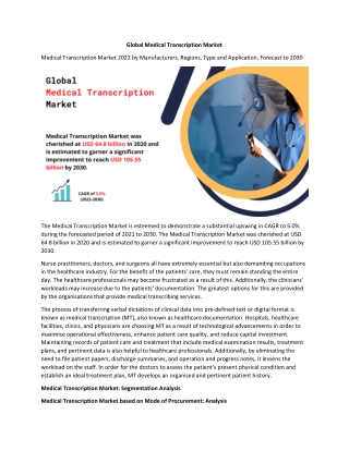 Global Medical Transcription Market Size Analysis by Growth, Emerging Trends