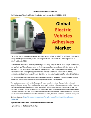 Electric Vehicles Adhesives Market Size, Status and Business Growth 2022 to 2030