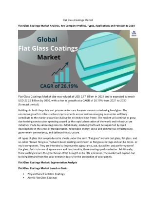 Flat Glass Coatings Market 2022 Key Players Data and Industry Analysis