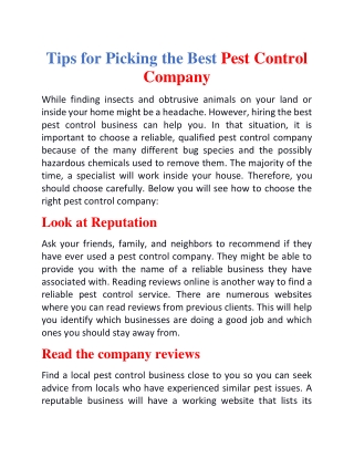 Tips for picking the best pest control company