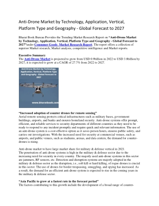 Anti-Drone Market by Technology, Application, Vertical, Platform Type and Geography - Global Forecast to 2027 (1)