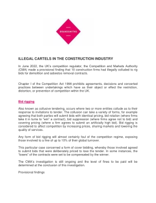 ILLEGAL CARTELS IN THE CONSTRUCTION INDUSTRY - Brandsmiths