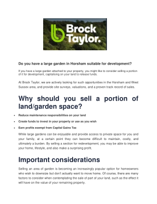 Do you have a large garden in Horsham suitable for development - Brock Taylor